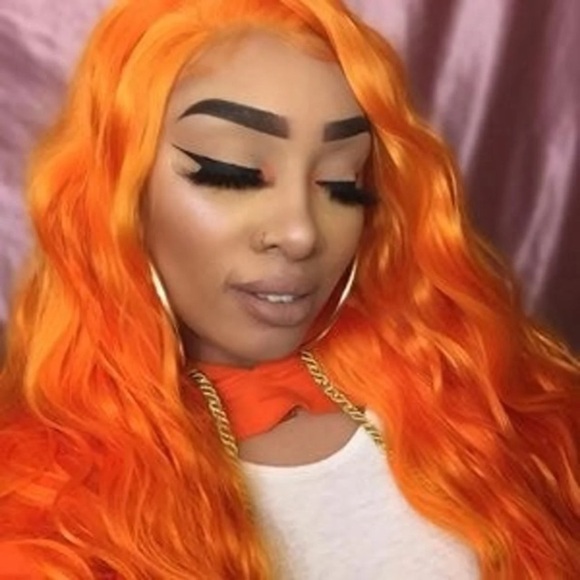 Orange Lace Front Natural Wavy Wigs